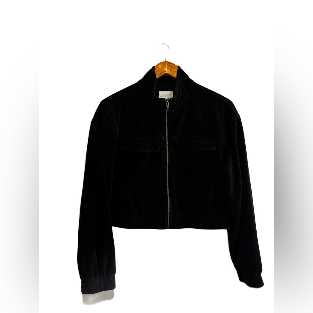 aerie Black Velour Groove On Cropped Jacket Size Medium